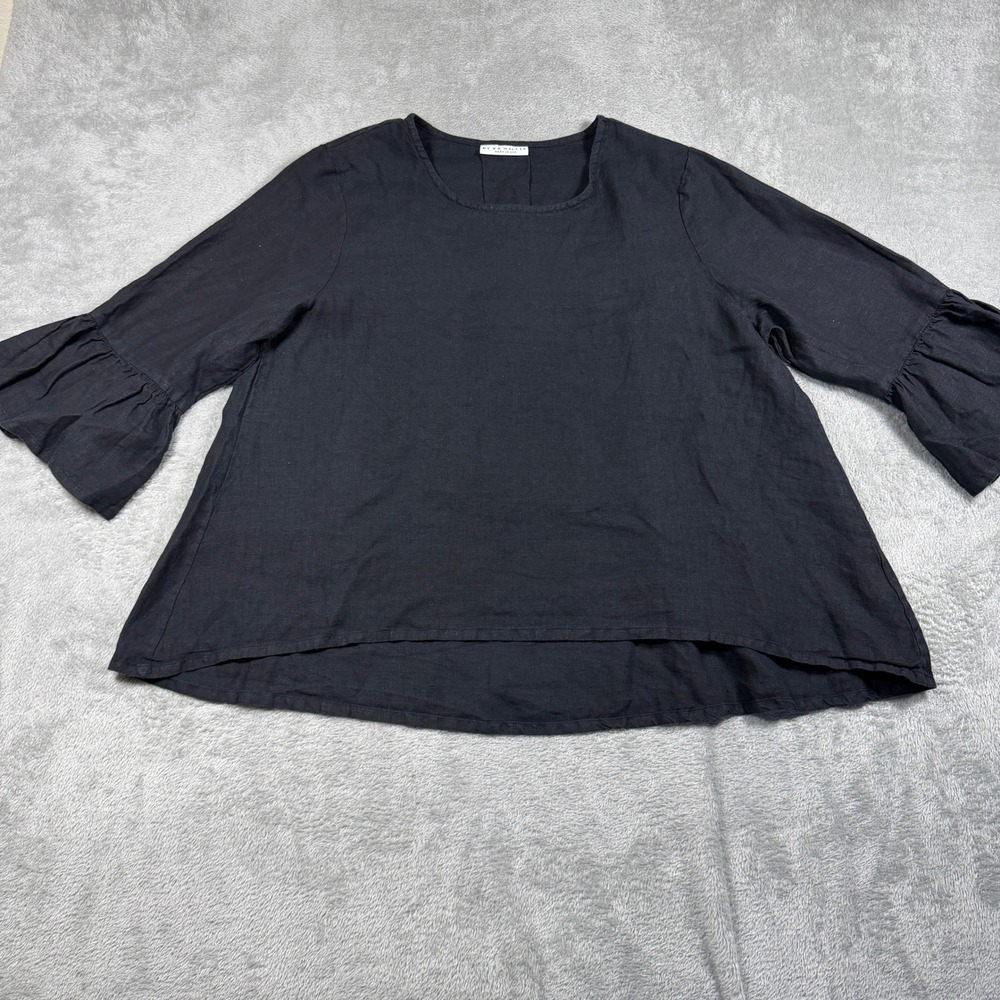 Bryn Walker Linen Top Women Medium Black Bell Sleeve High Low‎ Hem